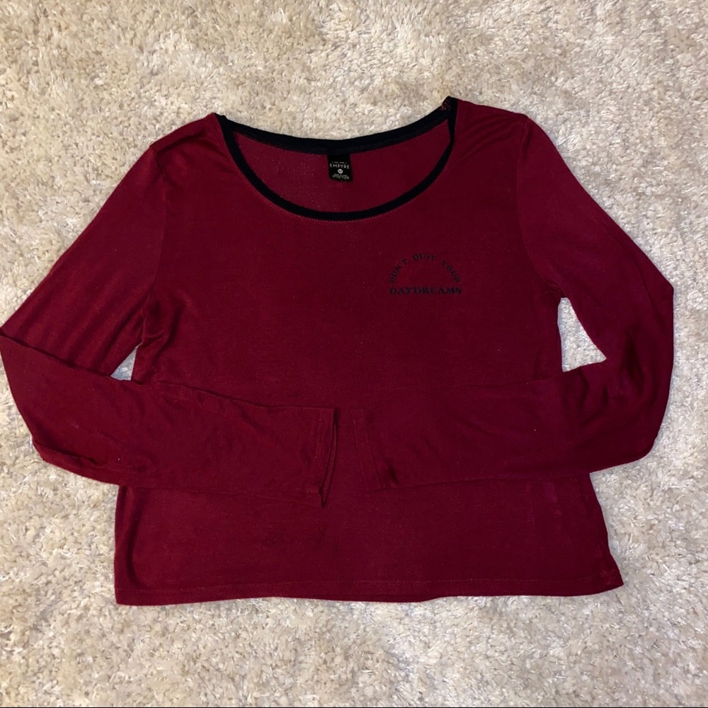 Burgundy, Long Sleeve, Crop-Top
